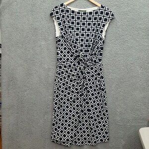 Lauren Ralph Lauren Geometric Print Knot Front Dress Size 12 Navy White